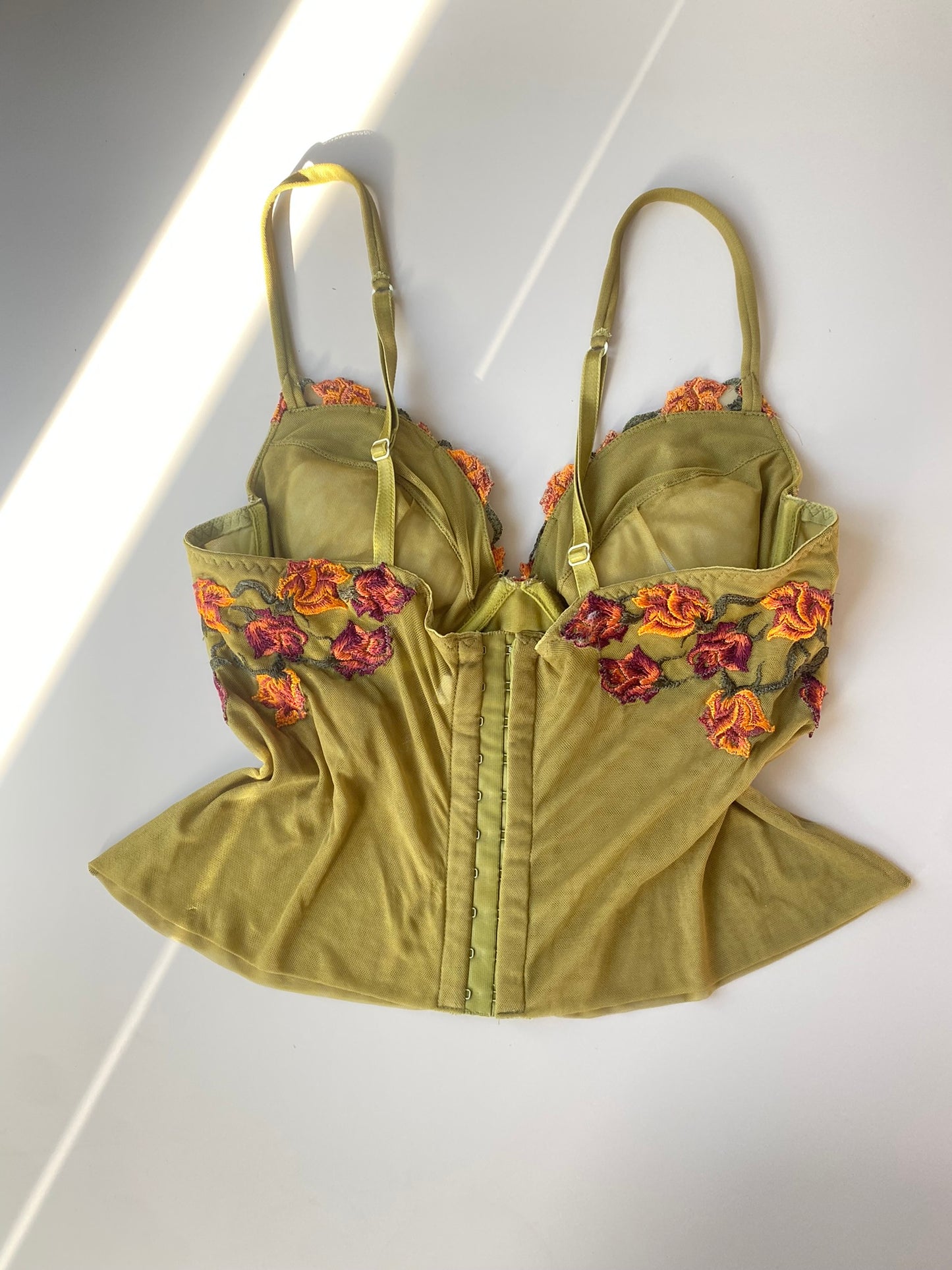 Vintage Korsett Grün mit Blumen Stickerei