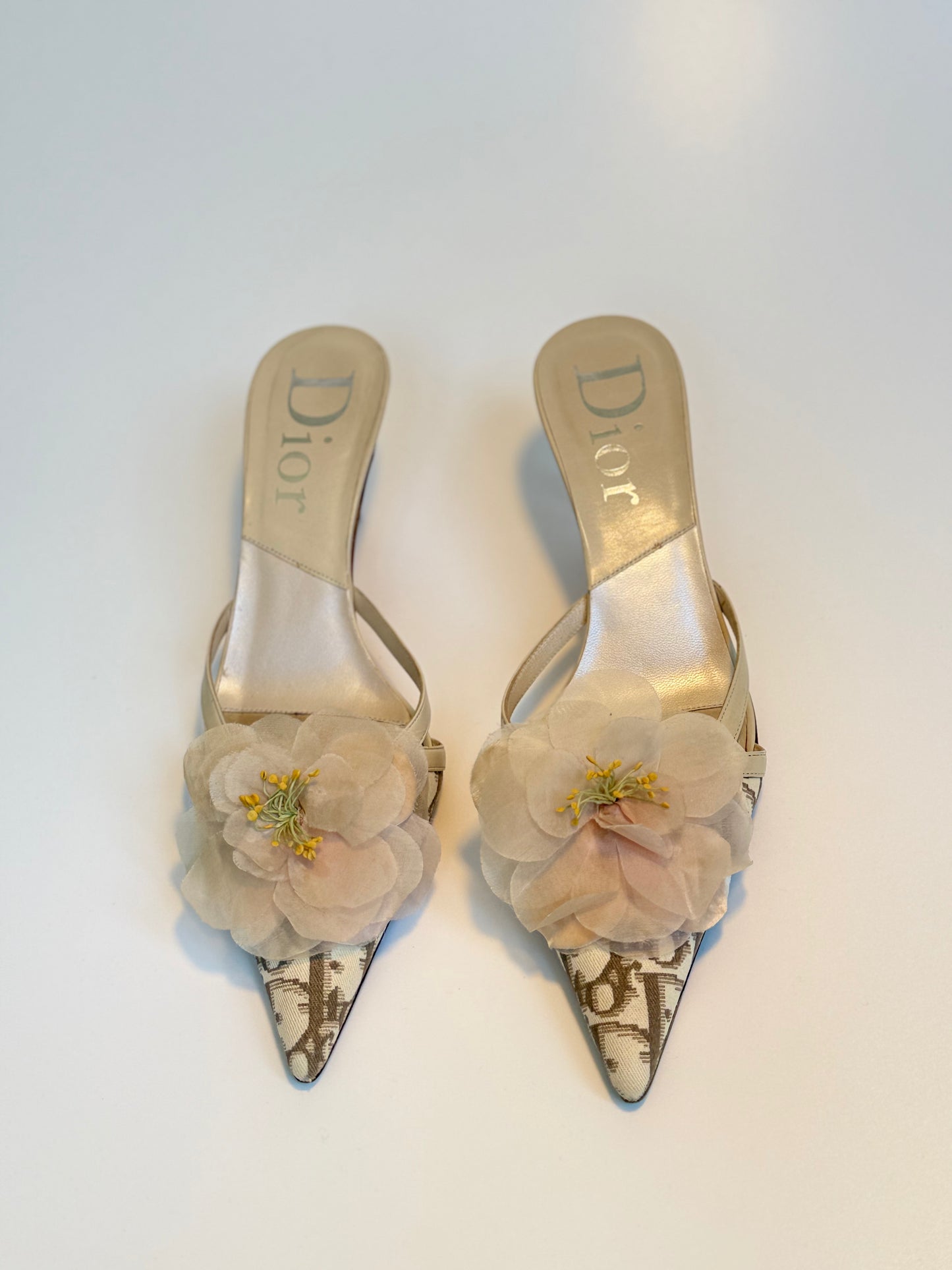 Vintage Dior Kitten Heels with Floral Appliqué – Dior Oblique & Leather