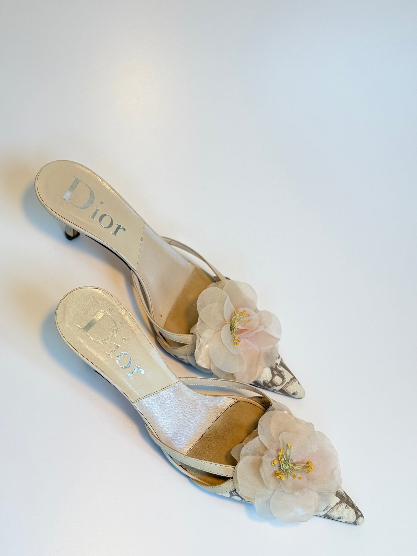 Vintage Dior Kitten Heels with Floral Appliqué – Dior Oblique & Leather