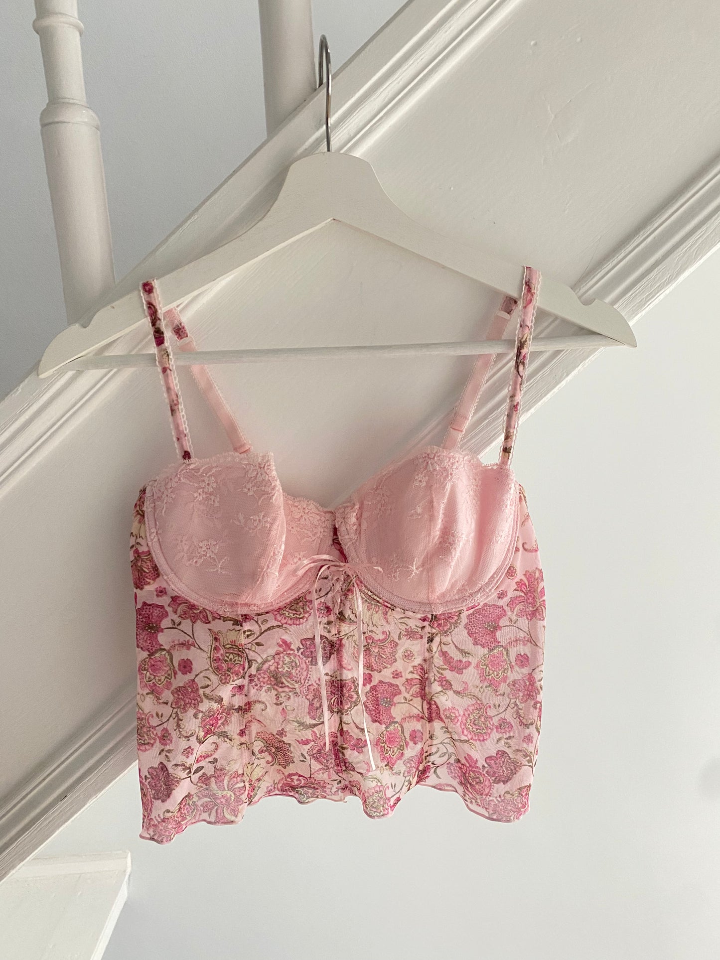 Rosa Corset Top Blümchen 80/85 B