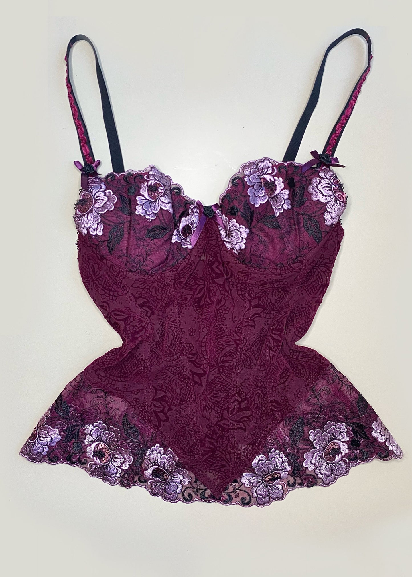 Bordeaux Korsett Top mit Blumen
