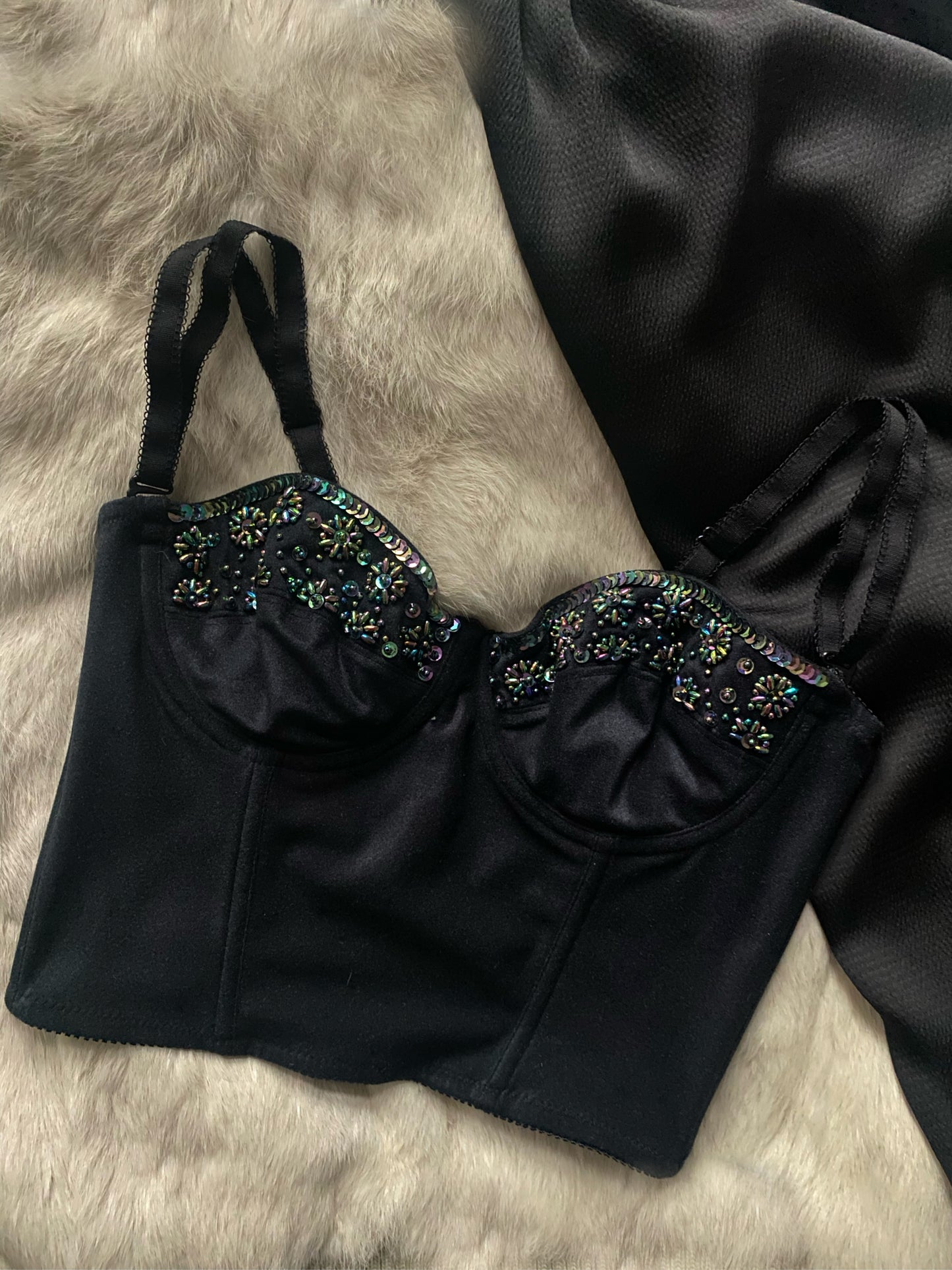 Vintage Korsett Schwarz mit Pailetten 75B