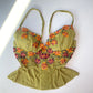 Vintage Korsett Grün mit Blumen Stickerei