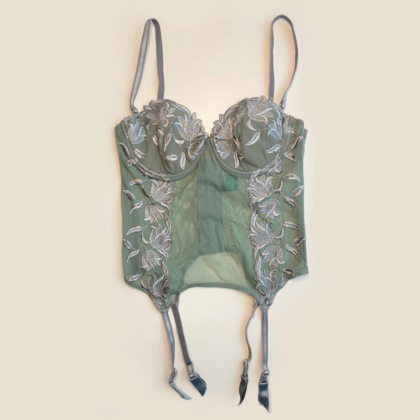 Vintage Corset Top in Grün mit Stickereien 75B