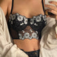 Kurzes Corset Top mit Blumen 75B