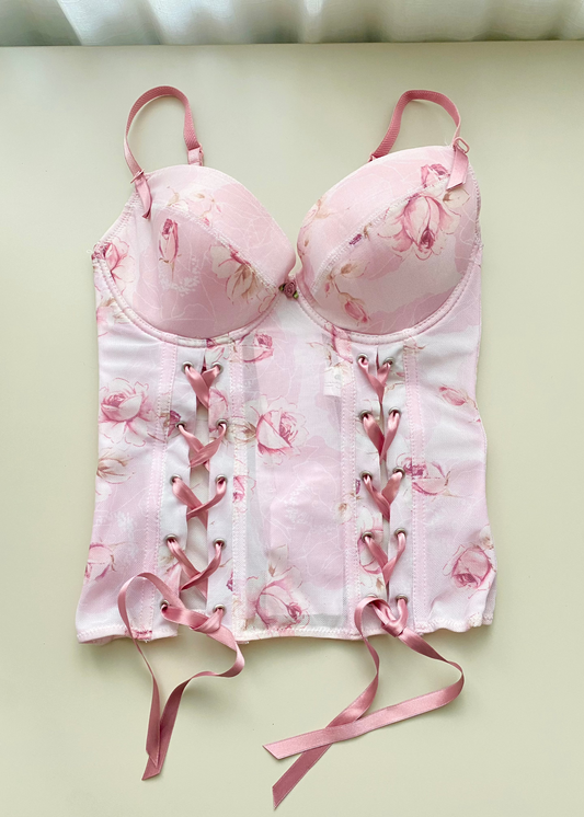 Rosa Korsett mit Blumen Print  (75C)