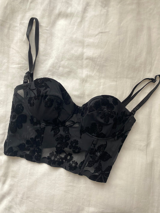 Vintage Korsett mit Samt und Glitzer Details 75 A-B