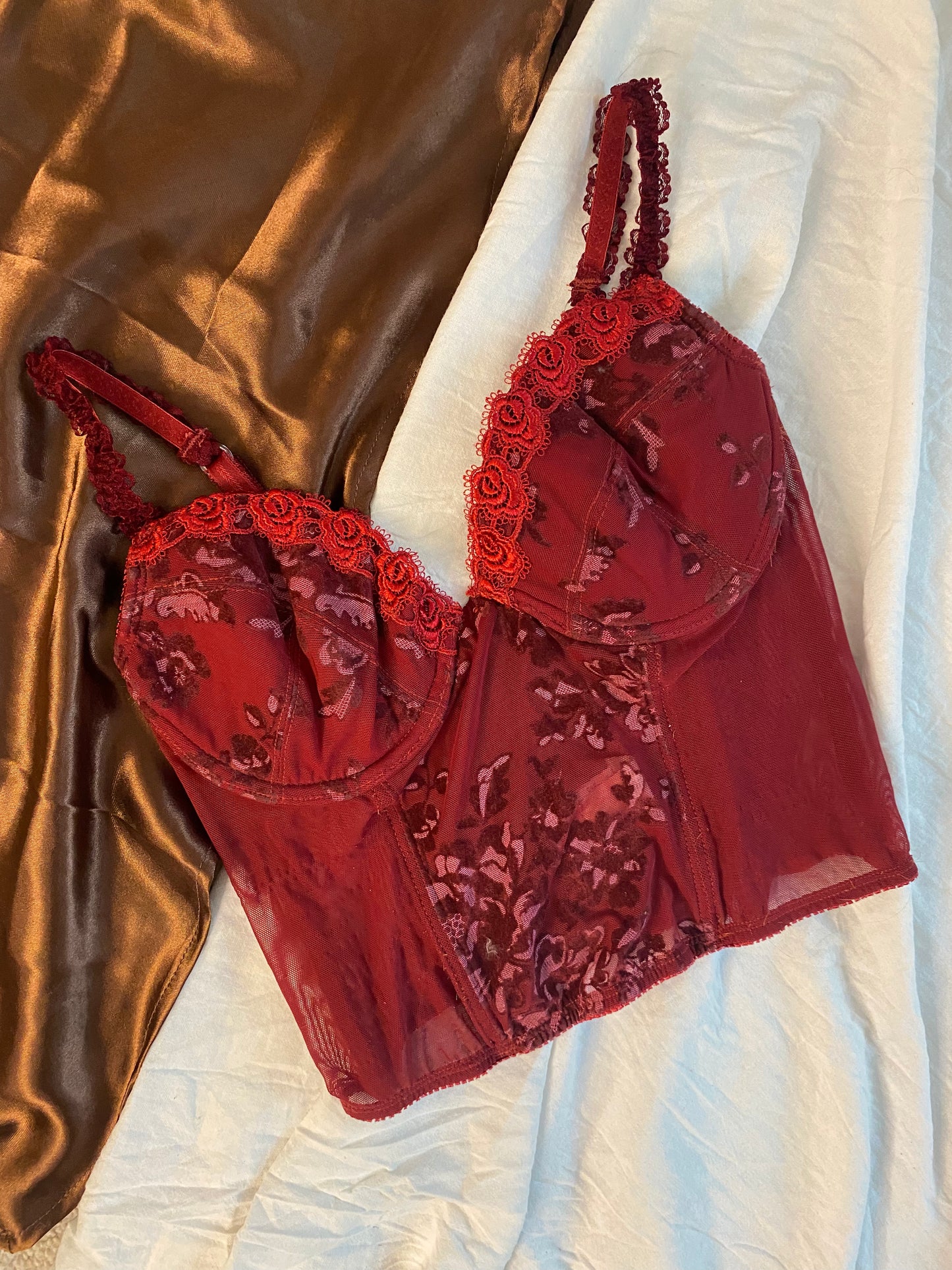Vintage Korsett Rot mit Blumen 75B