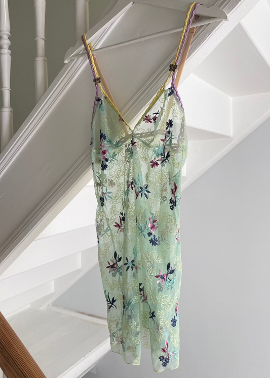 Buntes Negligé aus Spitze mit Blumen Stickerei (L)