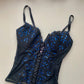 Vintage Korsett schwarz mit blauen Pailetten