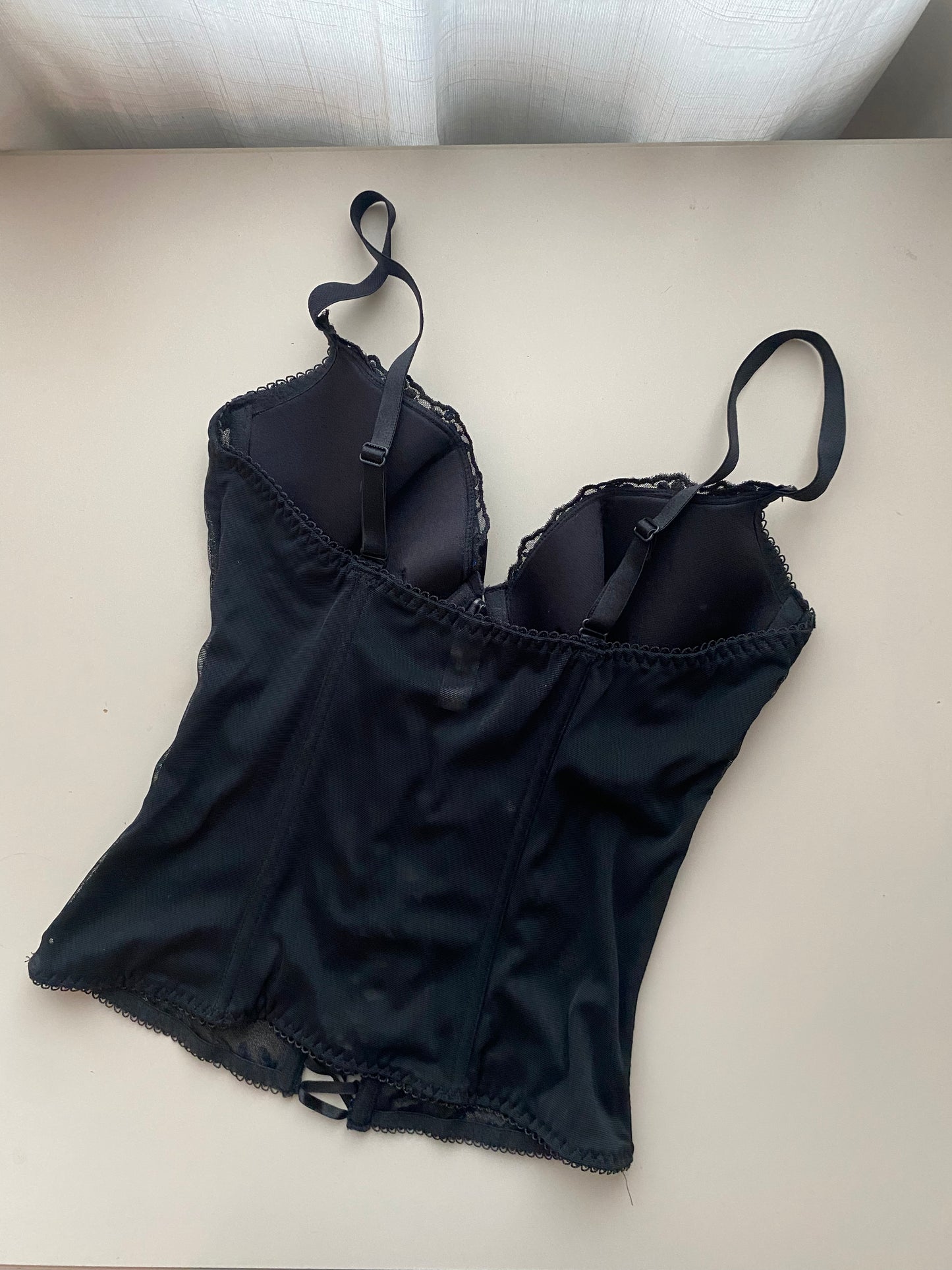 Vintage Korsett schwarz mit blauen Pailetten