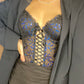 Vintage Korsett schwarz mit blauen Pailetten