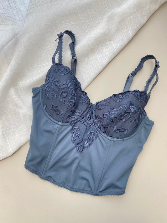 Vintage Korsett mit blauer Stickerei (75B)