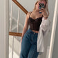 Graues Corset Top mit Stickereien  75B