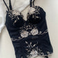 Vintage Korsett schwarz mit weißer Stickerei (70 A-B)