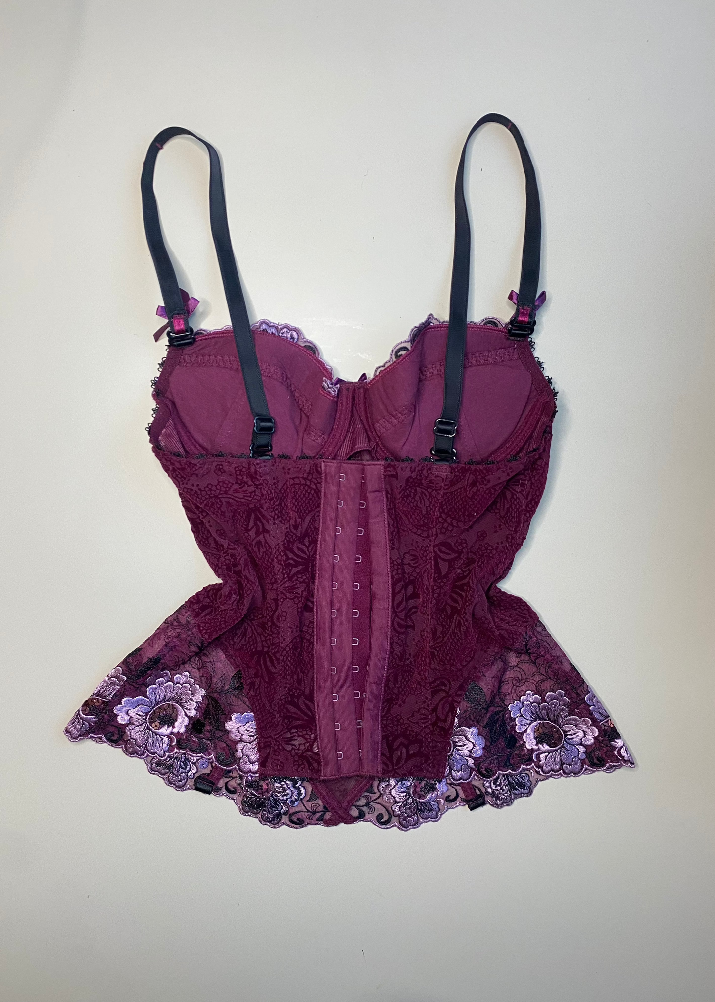 Bordeaux Korsett Top mit Blumen